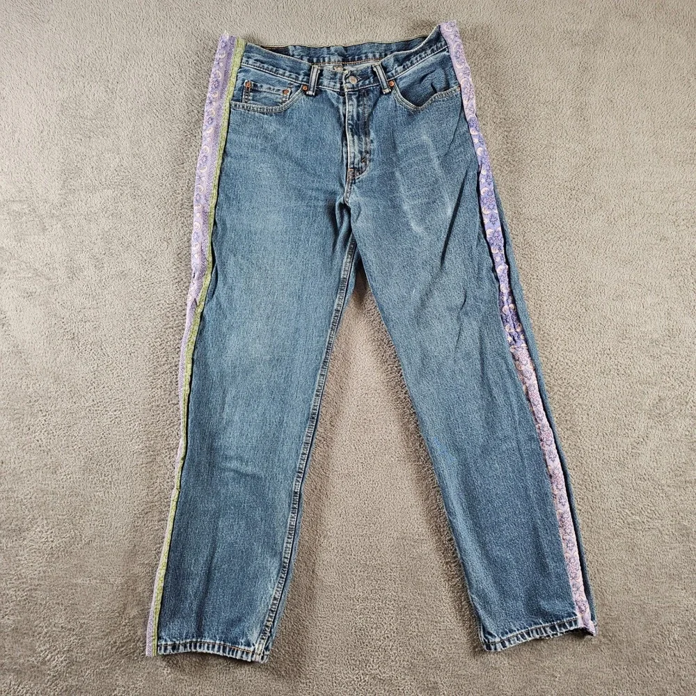 Levis 550 Relaxed Fit Custom Patterned Side Stripe Jeans 36x31 Upcycled Unisex